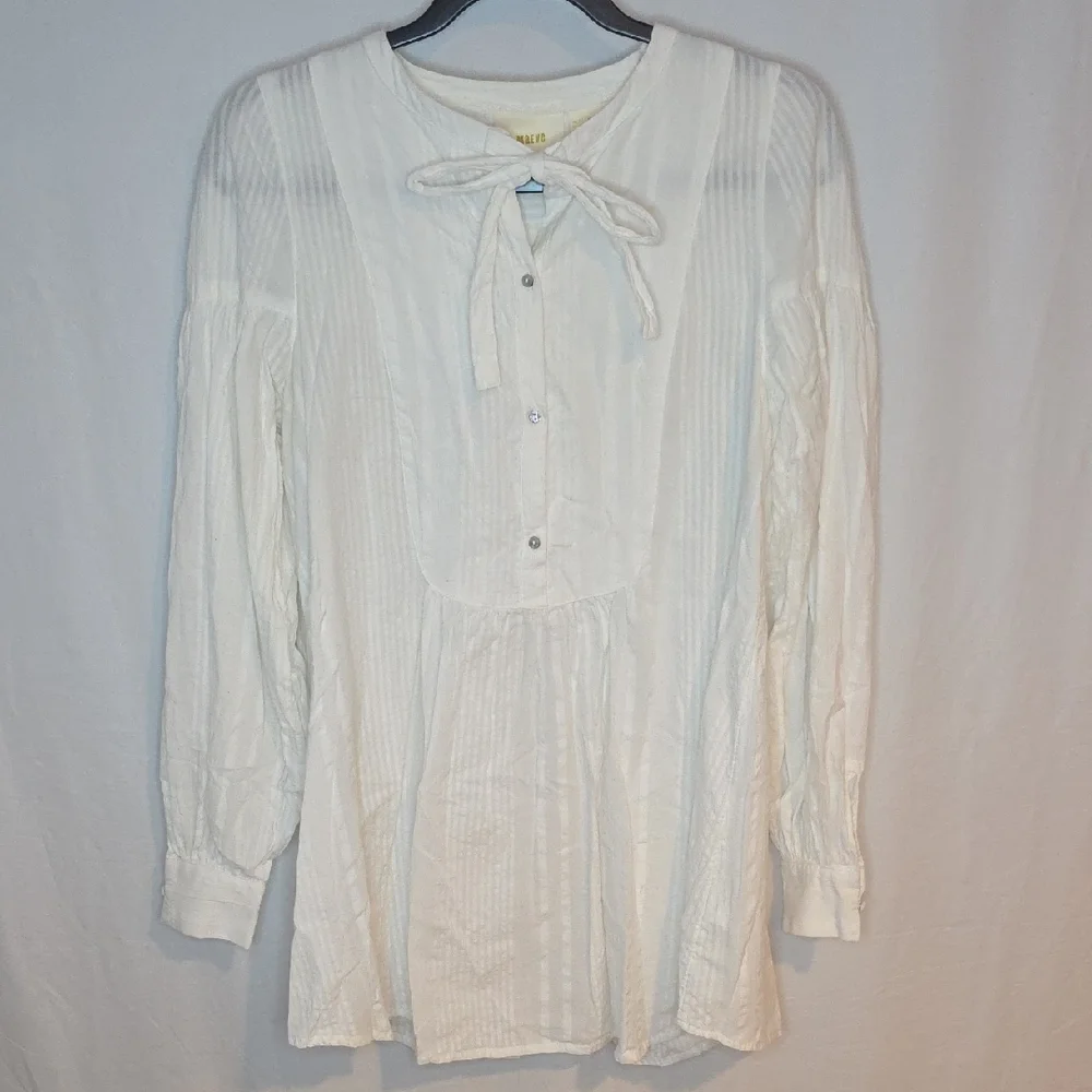 Maeve White Long Sleeve Blouse with Tie - Picture 1 of 4